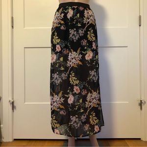 H&M Divided Long Black Floral Maxi Sheer Skirt XS XXS 2